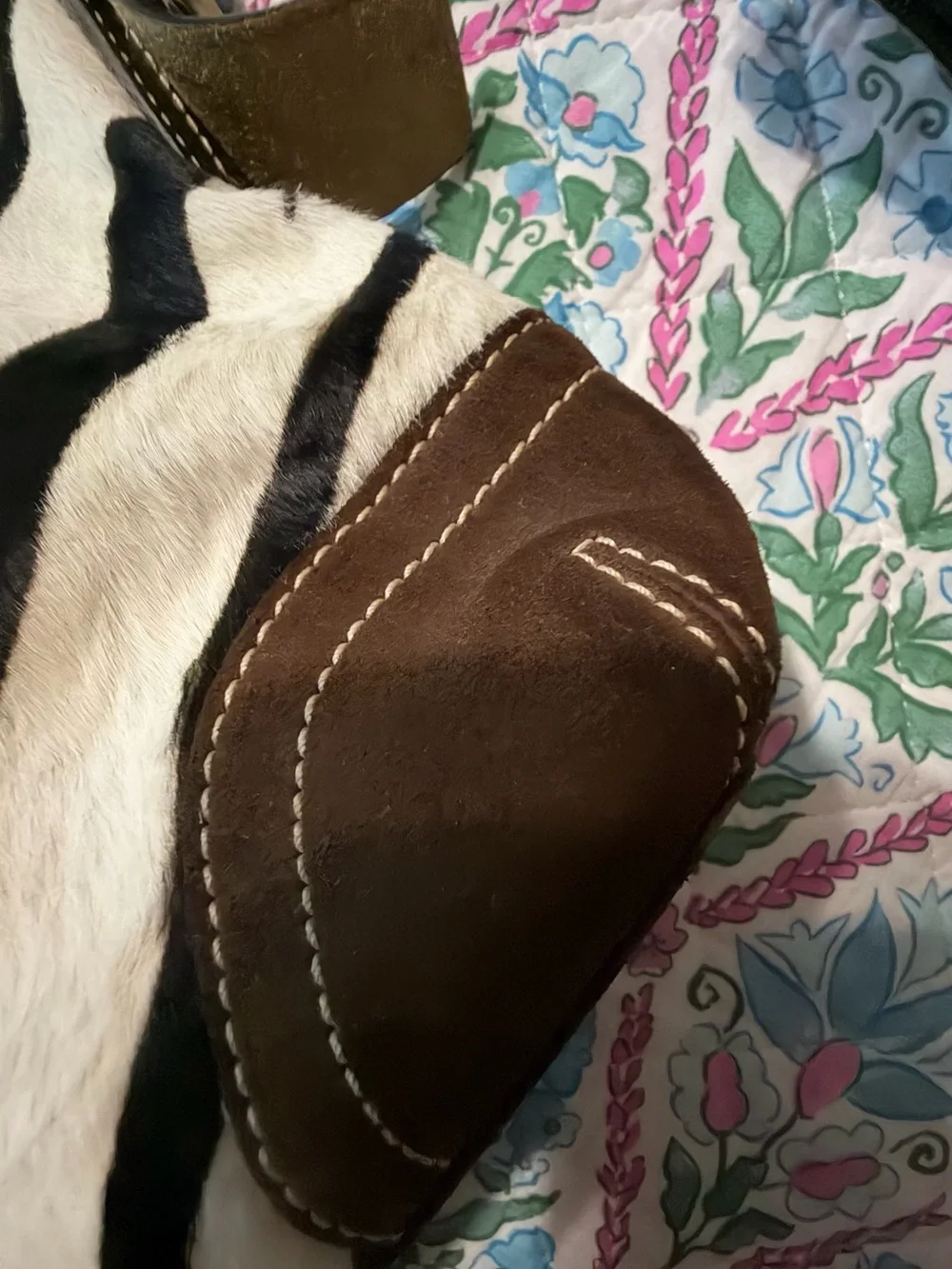Coach Zebra Hair-On-Hide Shoulder Bag with Brown Suede Trim